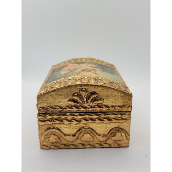 Florentia Jewelry Trinket Box - Italy - Wood Decoupage - Camel Back Top - Picture 3 of 9